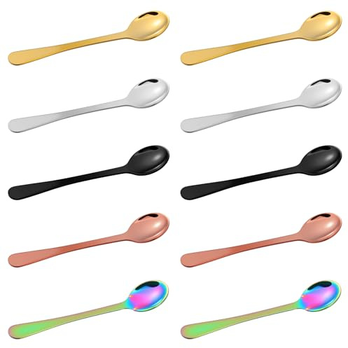 10 Pcs Small Spoons Mini Tiny Spoon Stainless Steel Spoons For Spices Jars Demitasse Espresso Cute Little Bistro Small For Spices, Salt, Sugar, Pepper, Honey, Asanta Fun Little