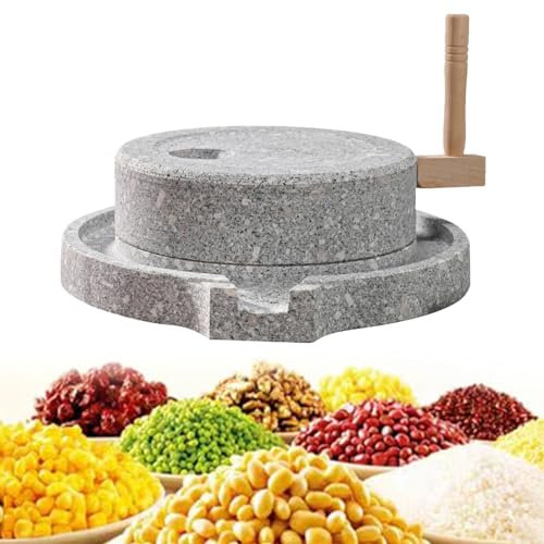 Stone Grain Grinder Mill，Natural Hemp Stone Paste Mill, Hand Stone Mill, Dry Wet M-Ill, Hand Wet Grain M-Ill with Stand for Corn, Wheat, Rice Wooden Frame(35cm)