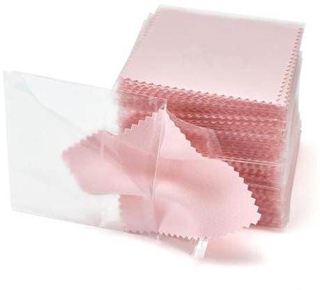 Tuesoa 100PCS Jewelry Cleaning Cloth,Professional Polishing Cloth Individually Wrapped,Pink Silver Polishing Cloth 3.15X3.15in