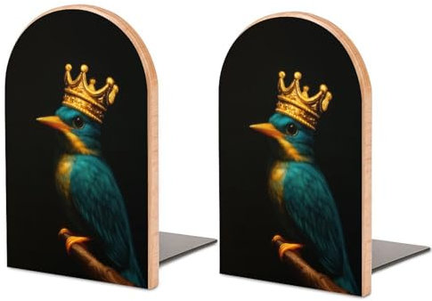 Buchstützen aus Holz, mit goldener Krone, 2 Stück, stabile Buchhalter, Schreibtisch-Organizer für Zuhause, Büro, Bibliotheken