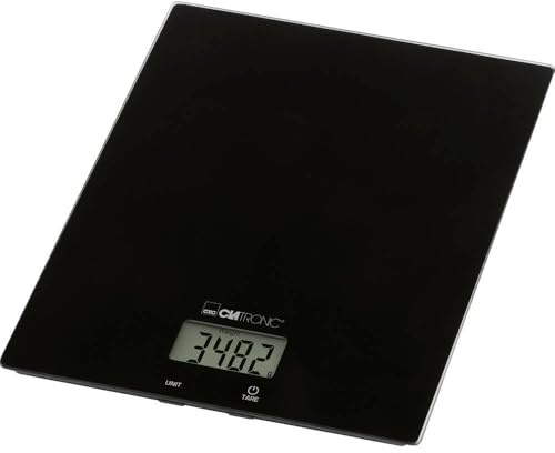 Clatronic® Küchenwaage digital | hohe Präzision | 1g Schritte | bis zu 5kg | Zuwiegefunktion | stabiles Glas | gr, lb:oz, ml + Cup Einheit | digitale Küchenwaage | Waage Küchenwaage KW 3820 schwarz