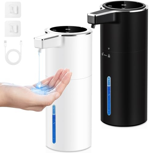 Automatic Liquid Soap Dispenser,400ML Touchless Electric Hand Soap Dispenser,USB-C 1800mAh w/Smart Sensor,4-Level Thick/Thin Adjustable,Wall Mount or Countertop,Waterproof for Kitchen,Bathroom (Black)