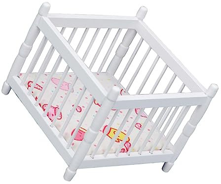 Gogogmee Puppenhausmöbel Puppenbett Aus Holz Miniaturmöbel Spielzeug Für Junge Mädchen Puppenmöbel Für Puppenhaus Krippenbett