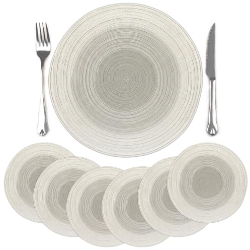 comfoyar Set di 6 Tovagliette Americane Beige Sfumato Rotondo Intrecciato, Antiscivolo in Cotone Poliestere Tovagliette Americane lavabili per Cucina Decorazione, Tavola di Feste e Pranzi 38x38cm