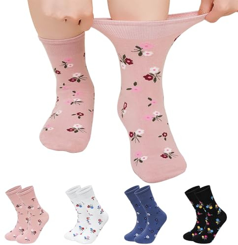 ZFSOCK Chaussettes Femme en Coton Peigné: Bord Doux Non Serré Pointe Sans Couture Design Classique Basique –Chaussette de Sport Talon Pointe Renforcés Pour Étudiantes & Urbaines, 43-46 Floral