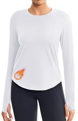 PINSPARK Thermoshirt Damen Langarm Sportshirt Yoga Shirt mit Daumenlöche | Winter Fleece Skiunterwäsche Thermo Laufshirt Atmungsaktiv Unterwäsche Leicht Innenfleece Langarmshirt für Sport, Gym, Ski