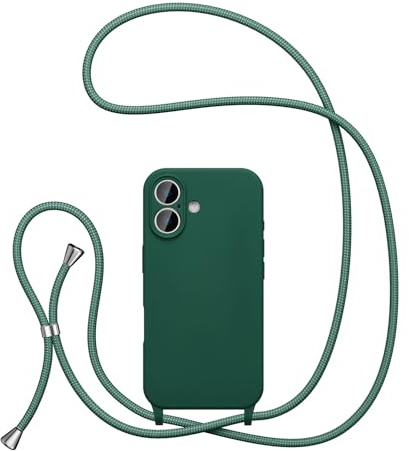 UEEBAI Crossbody Lanyard Phone case for iPhone 17, Silicone Liquid Phone Cover Necklace Cord Strap Soft Shockproof Protective Case - Deep Green