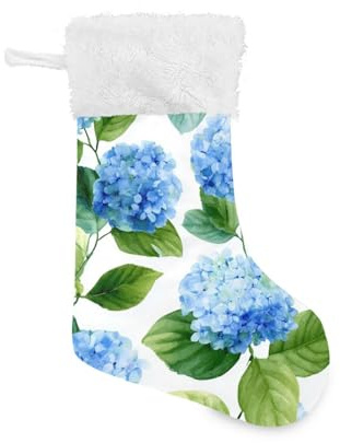 OTVEE Watercolor Hydrangeas Pattern Christmas Stockings 2 Piece, 17.7 inches Velvet Hanging Decorations Stockings for Family Holiday Fireplace Xmas Tree Party