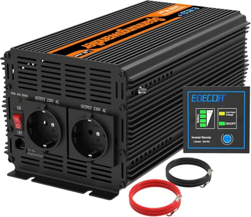 EDECOA Convertisseur de tension 2000 W/4000 W 24 V 230 V avec télécommande 2 x USB pour panneau solaire de voiture, camping-car