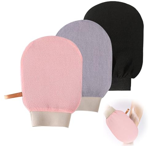 3 Pièces Gant Exfoliant, Gants de Gommage Noir, Gant Exfoliant Corps profondeur pour Hommes et Femmes Unisexe Élimine Les Peaux Mortes Efficacement spa à domicile Nettoie et Purifie La Peau