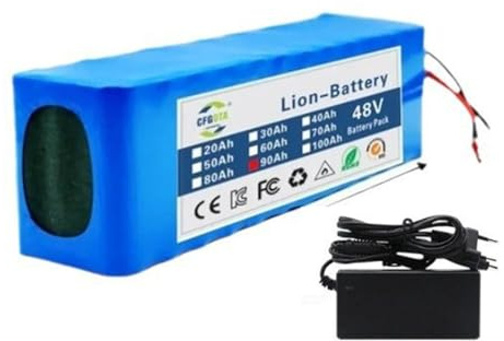 Batería De Iones De Litio 13S3P De 48V Y 100Ah For Bicicletas Eléctricas con Cargador Y Placa De Protección BMS For Bicicletas Plegables De Plataforma De 200-1500W(T)