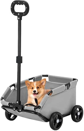 Homewell - Cochecito plegable para perros con barra de empuje ajustable, para mascotas pequeñas, color gris