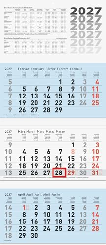 BRUNNEN 3-Monatskalender 2027 | blau, 320×740 mm