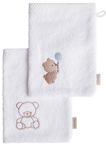 Sterntaler Waschlappen Doppelpack Bär Bo, 2er Pack Baby-Waschlappen, saugfähige Baumwolle, schöne Webkanten, süße Stickerei, weich und pflegeleicht, 21×15×0,5 cm, weiß