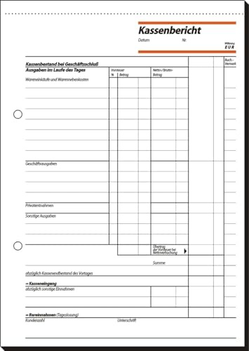 Sigel Formularbuch Kassenbericht A5 VE=50 Blatt
