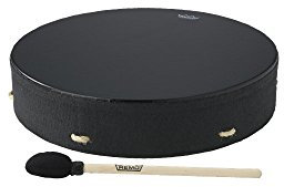 Remo World Percussion - Buffalo Drum - 16 x 3,5 - Acousticon Rahmen, Bahia Bass Fell, Schnurhaltekreuz, fest vorgestimmt, inkl. Schlägel, schwarz - E1-1316-BE