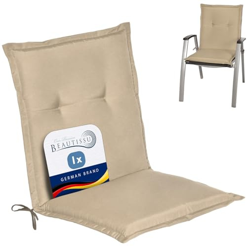 Beautissu Niedriglehner Auflage Gartenstuhl Stuhlkissen mit Schaumkern | 100x50x6cm Natur Sitzkissen Niederlehner Rückenkissen niedrig Kissen Füllung Polster Sitzauflage Loft NL