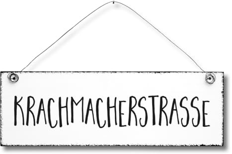 Krachmacherstrasse - Dekoschild Türschild Wandschild Holz Deko Schild 10x30cm Holzdeko Holzbild Deko Schild Geschenk Mitbringsel Geburtstag Hochzeit Weihnachten