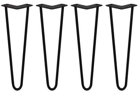Monster Shop SkiSki Hairpin Table Legs 16” 41cm Pack of 4 Black Heavy Duty 12mm Thick Steel 2 Prong 300kg Load Capacity DIY Furniture Glide Discs Floor Protectors & Screws Included
