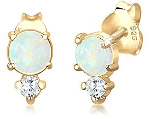 Elli Ohrringe Damen Ohrstecker Vintage mit Zirkonia Kristallen und Opal | 925 Sterling Silber vergoldet