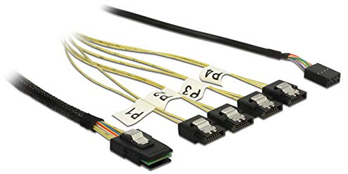 DeLock Cable Mini SAS SFF-8087 > 4 x SATA 7 pines + cinta lateral de metal 1 m