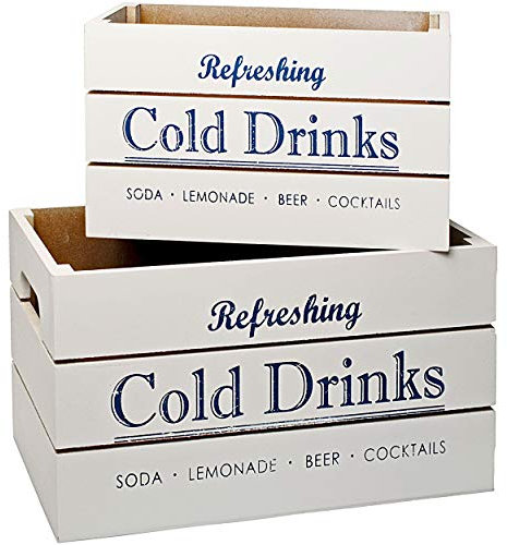 alles-meine.de GmbH 4 TLG. Set Deko Holz Kisten/Holzboxen - Vintage Retro - blau weiß - Cold Drinks - groß - mittel - klein - Holzkiste - Utensilo - Aufbewahrungs-Kiste /..