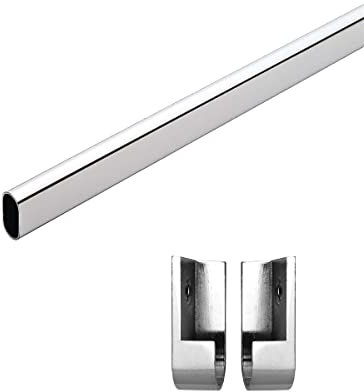 Euro Tische Kleiderstange für Schrank, Kleiderschrank Stange für Pax, Vielseitig Einsetzbares Kleiderstangen, Ovales Metall Schrankrohr in Verschiedenen Größen (100cm inkl. Halter)