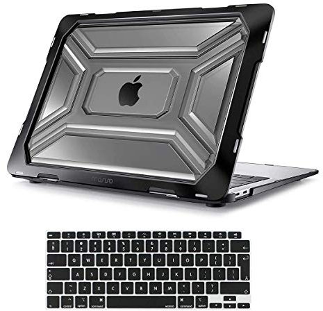 MOSISO Hülle Kompatibel mit MacBook Air 13 Zoll 2021 2020 A2337 M1 A2179,Schwerlast Plastik Hartschale Kunststoff mit TPU Stoßstange&Tastaturschutz Nur Kompatibel mit MacBook Air 13,3 Zoll,Schwarz
