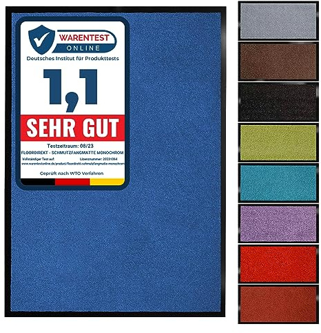 Floordirekt Schmutzfangmatte Monochrom | Fussmatte in 10 Größen & 8 Farben | Türmatte für innen & außen (60 x 180 cm, Blau)
