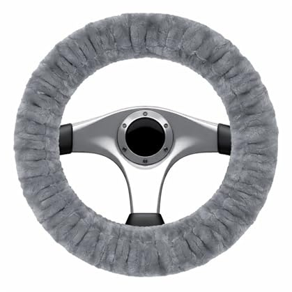 Walser Lenkradbezug Teddy Plüsch, Lenkradhülle Kunstfell, Plüsch-Lenkradabdeckung, Lenkradschoner Lammfell-Optik vegan Silber