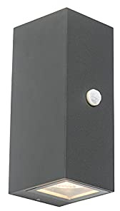 Qazqa Modern außen Wandleuchte, Außenlampe mit Bewegungssensor, Wandlampe für den Garten - Baleno - Dunkelgrau, max. 35W, Geeignet für LED, 8.3cm, IP44, Rechteckig, 2-flammig