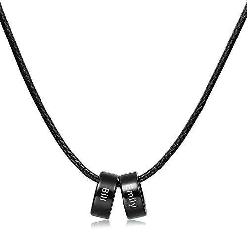 MeMeDIY Personalisierte Halskette 2/3/4/5/6 Perlen Angepasst Gravur Name Datum für Männer Damen Freund Freundin Edelstahl Verstellbare Kette Jubiläum Beziehung Schmuck Geschenk