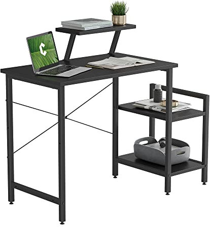 CubiCubi Kleiner Schreibtisch mit 2 mobilen Regalen und Monitorständer, 80 x 50 cm Stabiler Pc Gaming Tisch, einfache Montage für Arbeit, Schwarz
