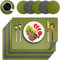 Platzsets Abwaschbar 6er Set, Tischsets Lederoptik Platzdeckchen Abwischbar Doppelseitiges Platzset mit Untersetzer für Küche, Haus, Restaurant, 43x30cm (Grün&Grau)