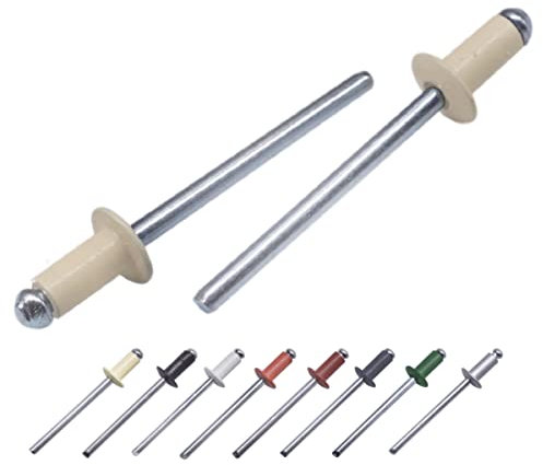 Confezione da 100 rivetti ciechi verniciati, 4,0 x 8 mm, testa a cupola, DIN 7337, rivetti in alluminio e mandrino in acciaio, rivetti pop (100, avorio chiaro RAL 1015)