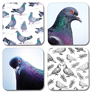 DV DESIGN 4 posavasos cuadrados de palomas, palomas, pájaros, mascotas, animales, bebidas, regalo #77894