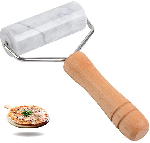 Tianman Rodillo de mármol para pizza, rodillo de mármol, antiadherente, tipo T, para hornear tartas, Tortilla Fudge Pizza Galletas y otros horneados en la cocina (blanco)