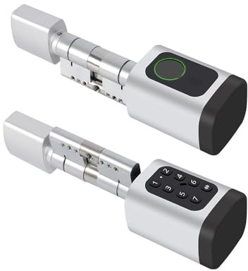 zemismart Tuya Bluetooth Smart Türschloss 60mm Zylinderschloss 30/30 DIY Fingerabdruck Elektronisches Schloss Kern APP Fernbedienung IC Karte Schlüssel Entriegeln Tuya APP Fernbedienung (Silber 60mm)
