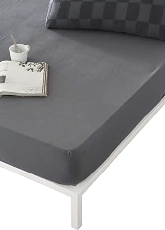 Naturals - Sabana Bajera Cama 135 - Jersey 100% Algodon Totalmente Ajustable para colchones de hasta 33 centimetros de Altura - Bajera 135x190/200 - Elba Dark Grey/Gris Oscuro