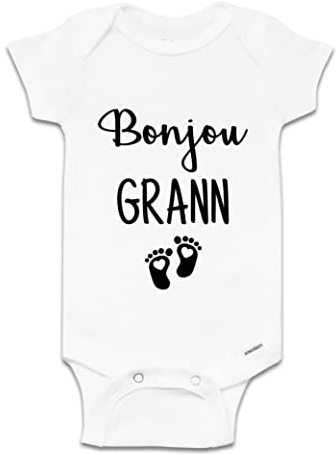 Bonjou Grann [means Hello Grandma] Haitian Creole Baby Bodysuit, Haitian Creole Pregnancy Announcement to Grandmother, Haiti Themed Baby Reveal Clothing, Size 0-3 Months