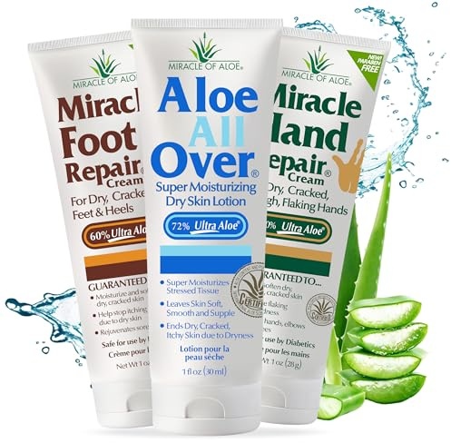 Miracle of Aloe 3-pack Assortment, includes 1 ounce tubes each of Miracle Foot Repair, Miracle Hand Repair and Aloe All Over