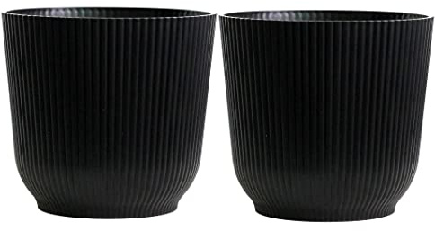 Olly & Rose Oxford Blumentopf, mittelgroß, Schwarz, 2 Stück 18cm – Blumentopf für den Innen- Pflanztopf Ubertopfund Außenbereich für Garten und Haus
