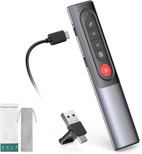 Skaaisont Telecommande Ordinateur Powerpoint, Pointeur Powerpoint du Présentateur avec Hyperlien et Bouton de Sourdine, pour Présentation, Enseignement, Bureau, Conférence,etc (Corps en Métal)