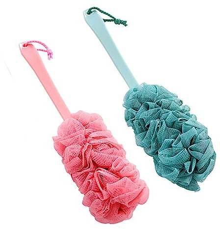 2 Stück Duschschwamm Rückenbürste Duschschwammbürsten mit langem Griff Weiche Hautreinigung Rückenbürste Badewäscher Peeling Schwammbürsten Duschbürste für Damen und Herren