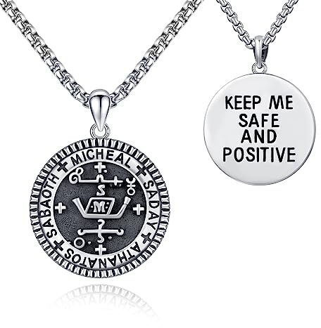 St Michael Sigil Necklace 925 Sterling Silver Archangel Michael Talisman Medal Necklace Saint Michael Pendant Necklaces Protection Amulet Sigil Jewellery Gifts for Women Men