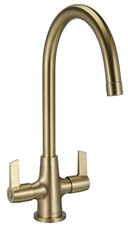Bristan Echo Kitchen Tap, Brushed Brass, EC SNK EF BB | Modern Design, Swivel spout, Top fix EasyFit installation, Dual lever operation, Kitchen mixer tap, Lifetime Cover