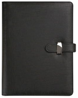 SagaSave B5 Schwarz Business-Notizbuch aus PU-Leder mit Stiftfach und Kartenfächern, nachfüllbare Notizblöcke für Männer und Frauen