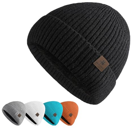 UNNESTAR Bonnet pour homme - Polaire - Chapeaux d'hiver pour hommes - Restez au chaud par temps froid - Thermique Toboggan Crâne Casquette tricotée