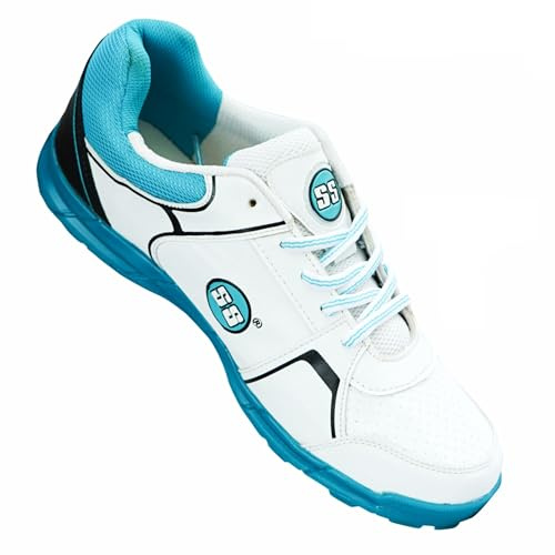 SS Josh Professional Cricket Shoes | White & Sea Green | Size: EU 36, UK 2, US 3 | Material: PU, Faux Leather | For Boys and Men | Optimal Traction | Durable Build and Comfortable | Slip Resistant