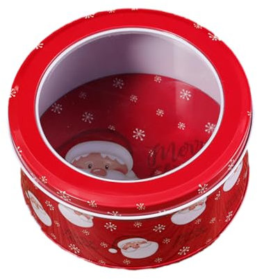 DOTBUY-SHOP Natale Contenitore Biscotti Rotondo Scatola Latta, Scatola Metallo con Copertura Scatola Vintage per Conservare tè, Biscotti, Regali (4 Pezzi,Rosso Babbo Natale)